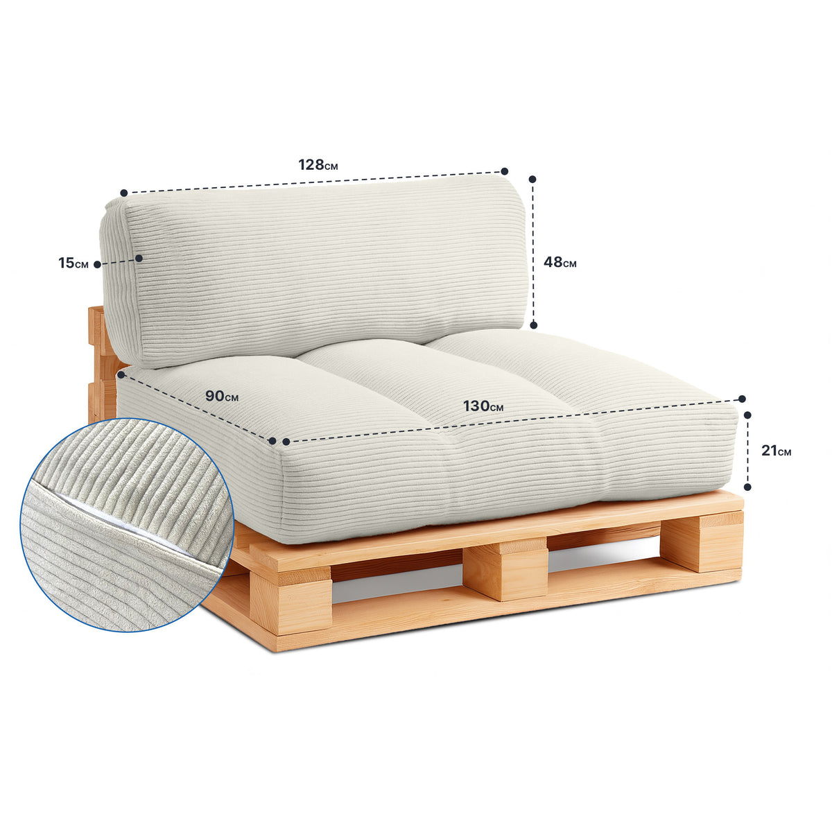 Coussin de palette en velours côtelé – coussin d'assise