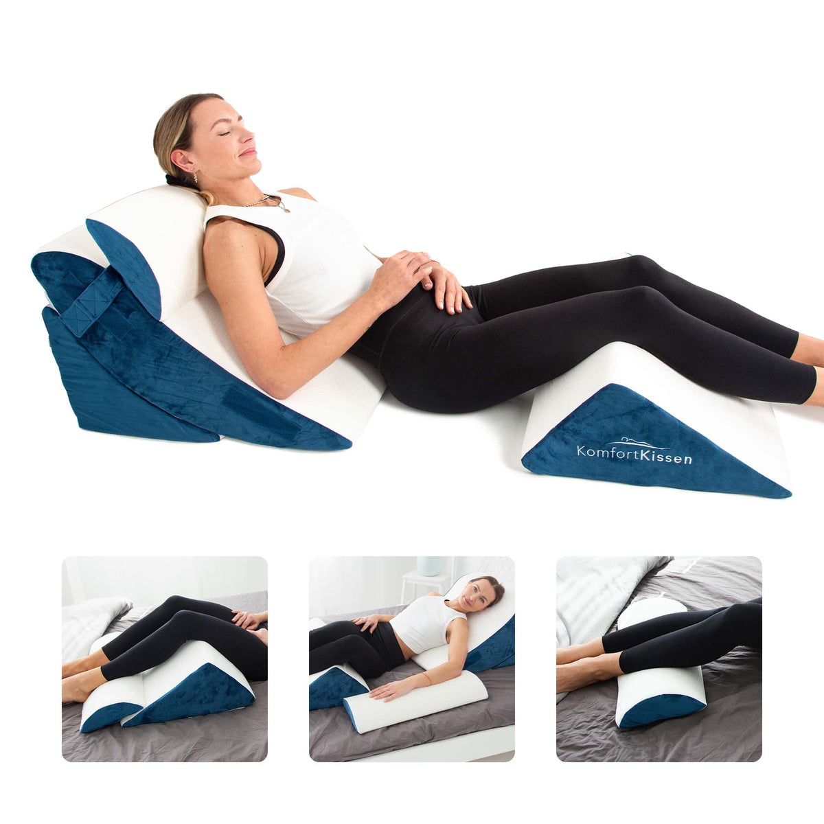 Coussin ergonomique 4-en-1 en forme de coin – Pour le dos, les jambes, les genoux et le cou