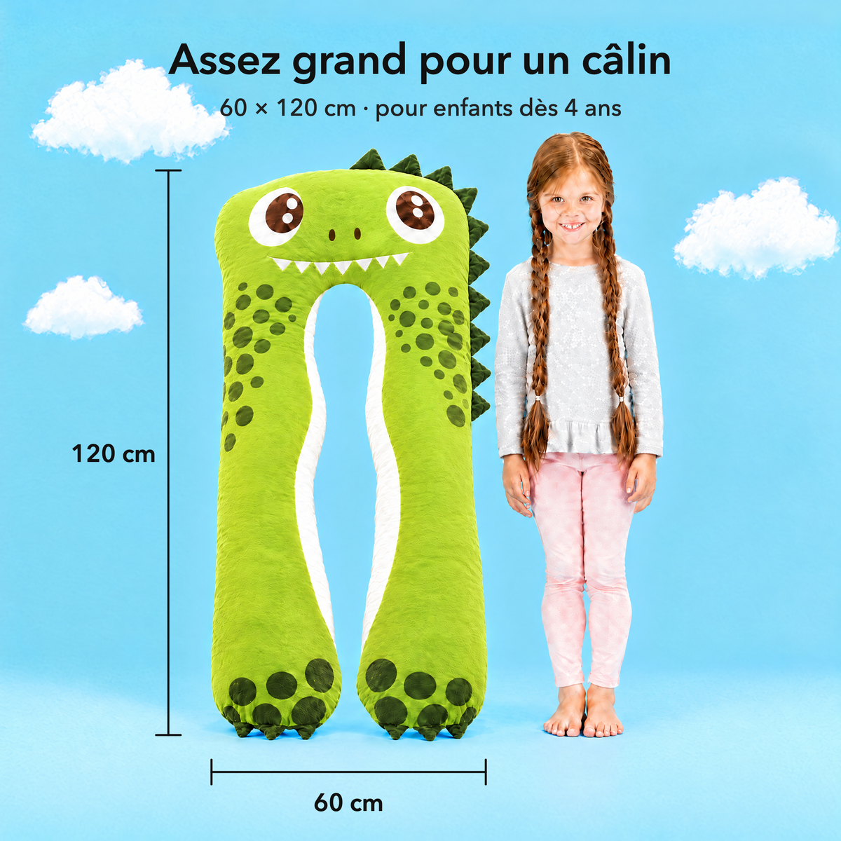 Dino – Taille 60 × 120 cm comparée à un enfant
