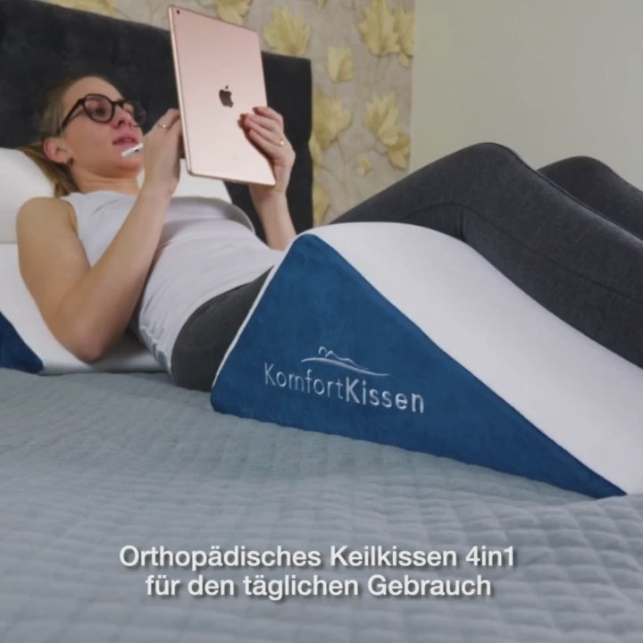 Coussin ergonomique 4-en-1 en forme de coin – Pour le dos, les jambes, les genoux et le cou